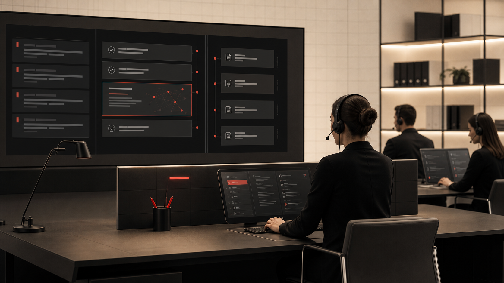 Hotel support operations desk with routed guest requests